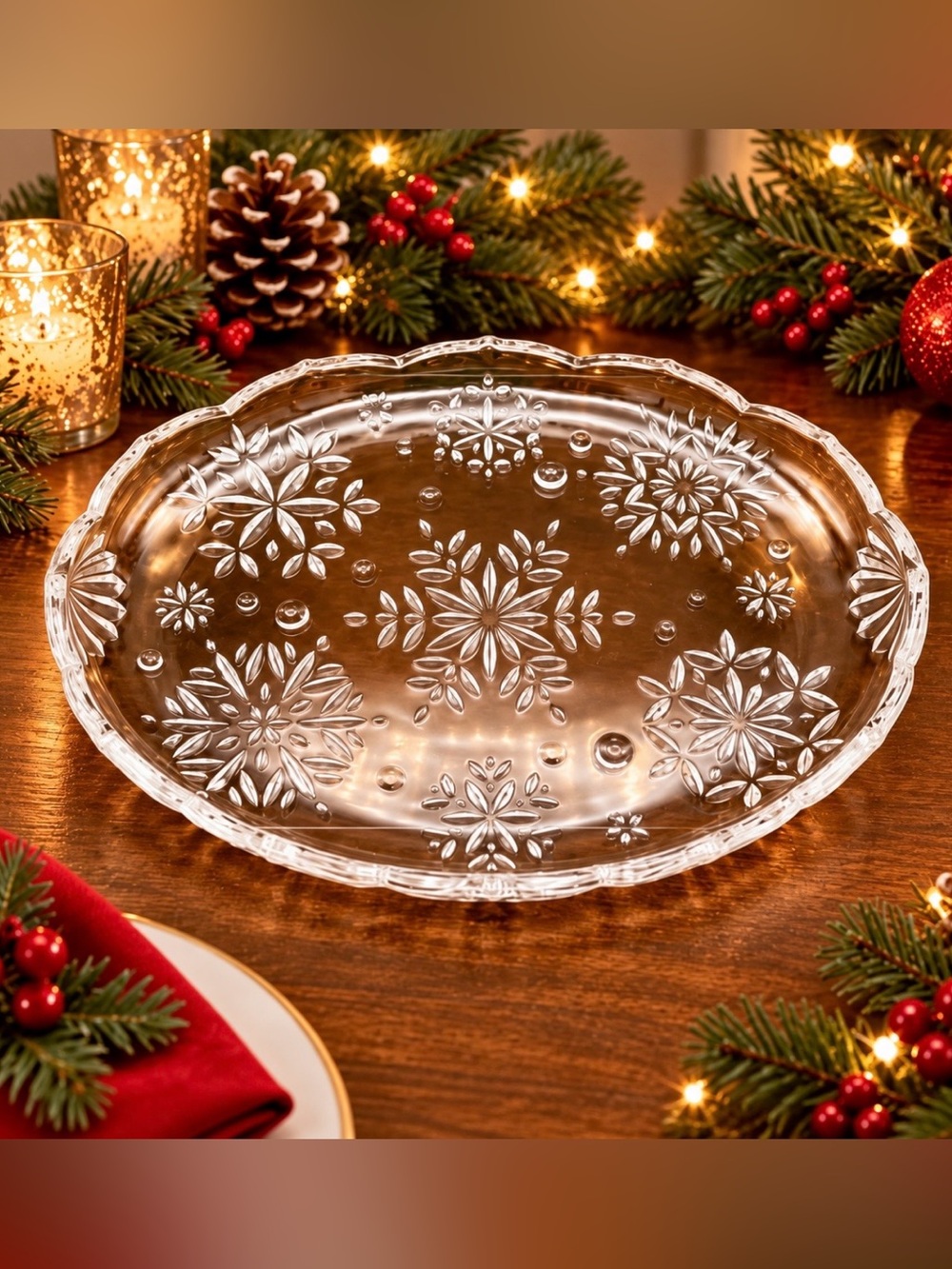 Vintage Mikasa Crystal Snowflake 9.25” Oval Sweet Dish Tray Boxed